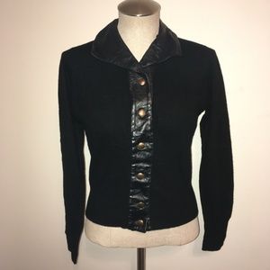 Samuel Robert Black Leather Collar & Trim Sweater